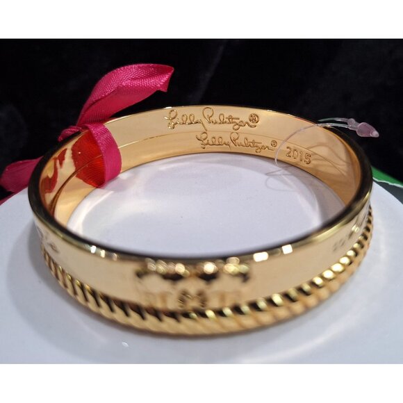 NEW Lilly Pulitzer Gold Tone "What Happens In The Jungle" Bangle Bracelet Set - Picture 7 of 9